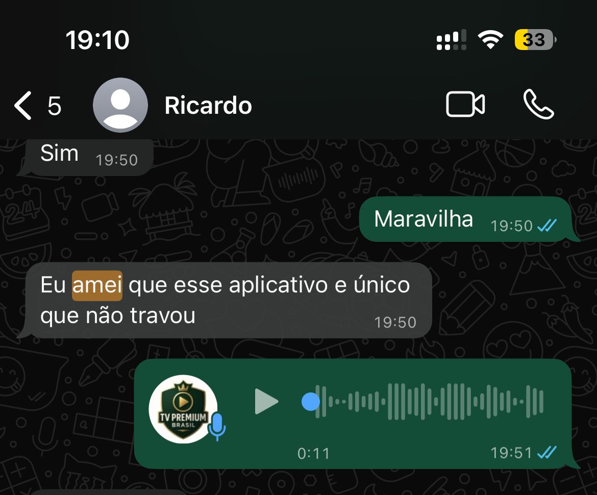 Depoimento positivo sobre o app TV Premium BR